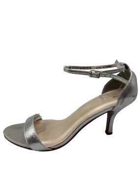 David's Bridal Nayomi Silver Open-Toe Heels Size 9W Ankle Strap 3" Stiletto